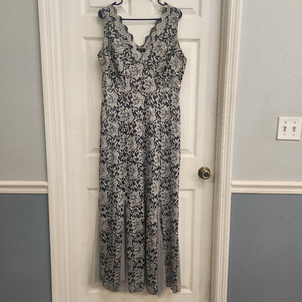Candalite Mermaid Blue/Gray Sequin Dress With Scalloped Edge